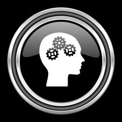head silver chrome metallic round web icon on black background