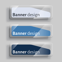 Set of realistic abstract banners with glass elements.