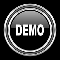 demo silver chrome metallic round web icon on black background