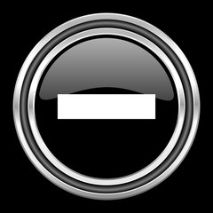 minus silver chrome metallic round web icon on black background