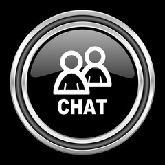 chat silver chrome metallic round web icon on black background