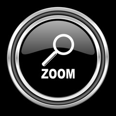 zoom silver chrome metallic round web icon on black background