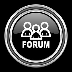 forum silver chrome metallic round web icon on black background