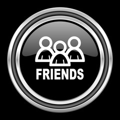 friends silver chrome metallic round web icon on black background