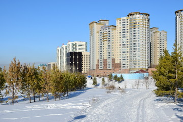 Obraz premium View in Astana, capital of Kazakhstan, on a sunny winter day