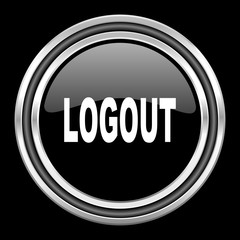 logout silver chrome metallic round web icon on black background