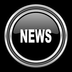 news silver chrome metallic round web icon on black background