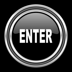 enter silver chrome metallic round web icon on black background
