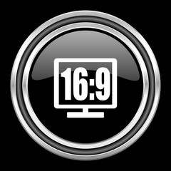 16 9 display silver chrome metallic round web icon on black background