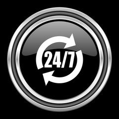 service silver chrome metallic round web icon on black background