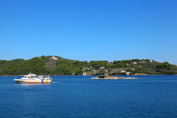 Obraz premium Pessenger ship in the Aegean Sea near the island of Skiathos,Greece
