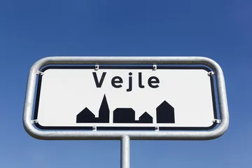 Fotobehang Vejle road sign in Denmark © Ricochet64