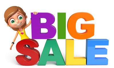 kid girl with Big sale sign