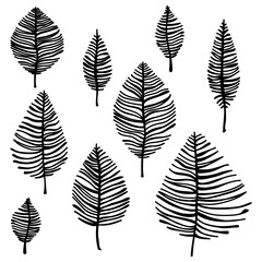 Hand drawn sketches leaves doodle background