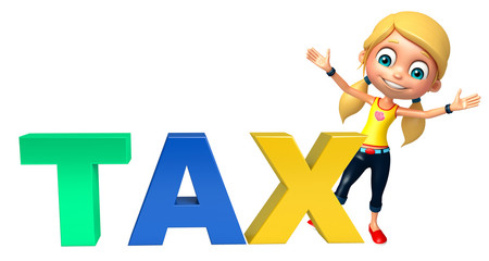 kid girl with Tax sign