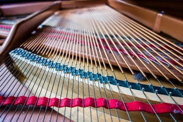 open piano strings and notes