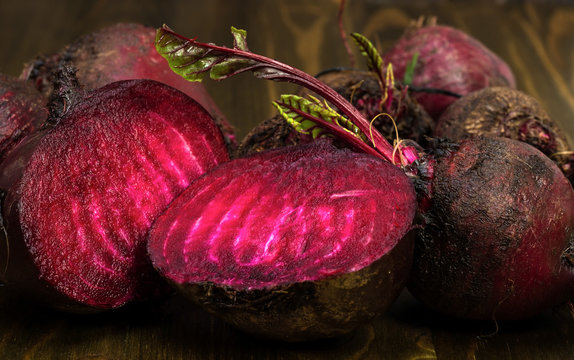 fresh red beets cut in half