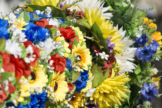 A wreath of artificial flowers