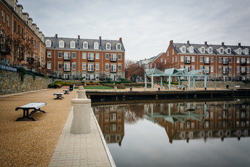Fototapeta premium Apartment buildings along the Potomac River waterfront, in Alexa