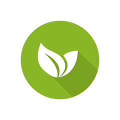 Eco icon with green leaf.