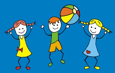 kids and ball, vector icon