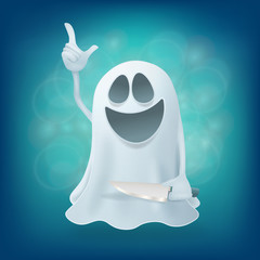 laughing funny cartoon ghost character with knife