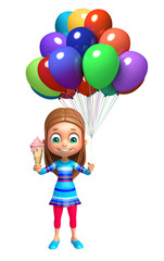 Fototapeta na wymiar kid girl with Ice cream and balloon