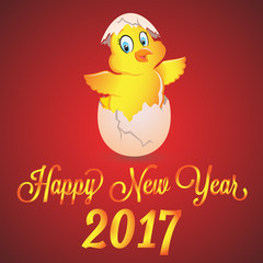 Happy new year 2017 and celebrating with cute Chick and Colorful balloon and swirl Vector Illustration. EPS 10