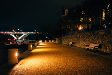 Walkway along the Potomac River at night, in Alexandria, Virgini