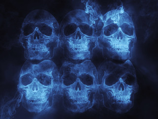 Blue flaming skulls