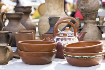 Ceramic plates, cups and a jug