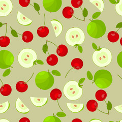 seamless pattern, vector, endless, apples and cherries