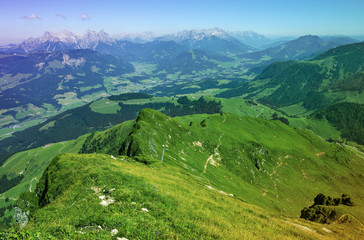 Fototapeta na wymiar Green landscape from Kitzbuhel peak,Tirol, Alps mountains