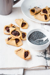 corn cookies with paste from poppy seeds and dried fruit, vegan,