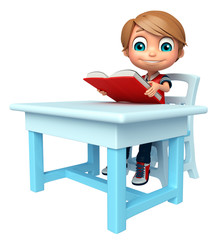 Kid boy with Table chair and book