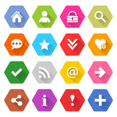 Flat basic icon set rounded hexagon web button