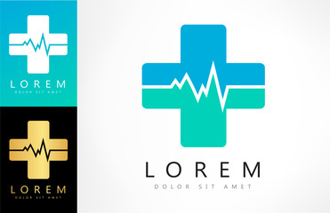 pharmacy cross and Heartbeat electrocardiograph icon vector