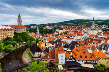 Naklejka na ściany i meble Cesky Krumlov tower view, Czech Republic. UNESCO World Heritage Site.