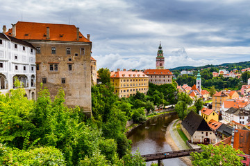 Fototapeta na wymiar Cesky Krumlov tower view, Czech Republic. UNESCO World Heritage Site.