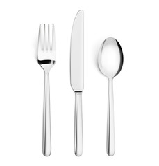 Set of fork, knife and spoon isolated on white. Vector illustration. Ready for your design.