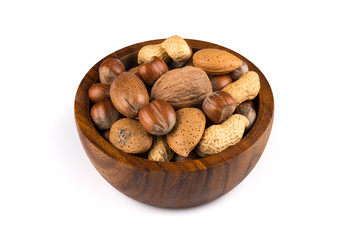 Mixed nuts in shells in a bowl