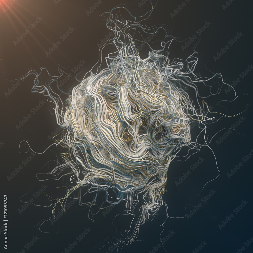Poster Curl noise flow abstract white and gold lines 3d rendering