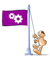 Cartoon raising a flag industrial concept