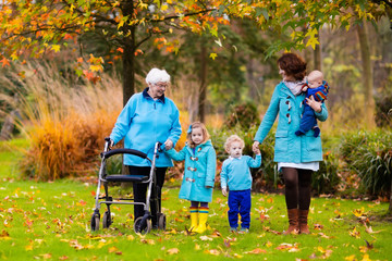 Senior lady with walker enjoying family visit