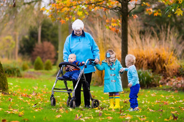 Senior lady with walker enjoying family visit