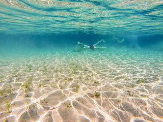 Tourists swimming underwater