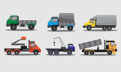Industrial freight trucks illustration design set 