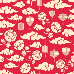 Meubelstickers Chinese Seamless Pattern with Clouds © kotoffei