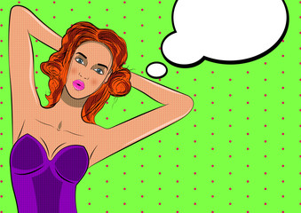 Pop art pretty woman sunbathing.