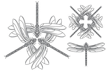 Dragonfly and composition from three dragonflies.